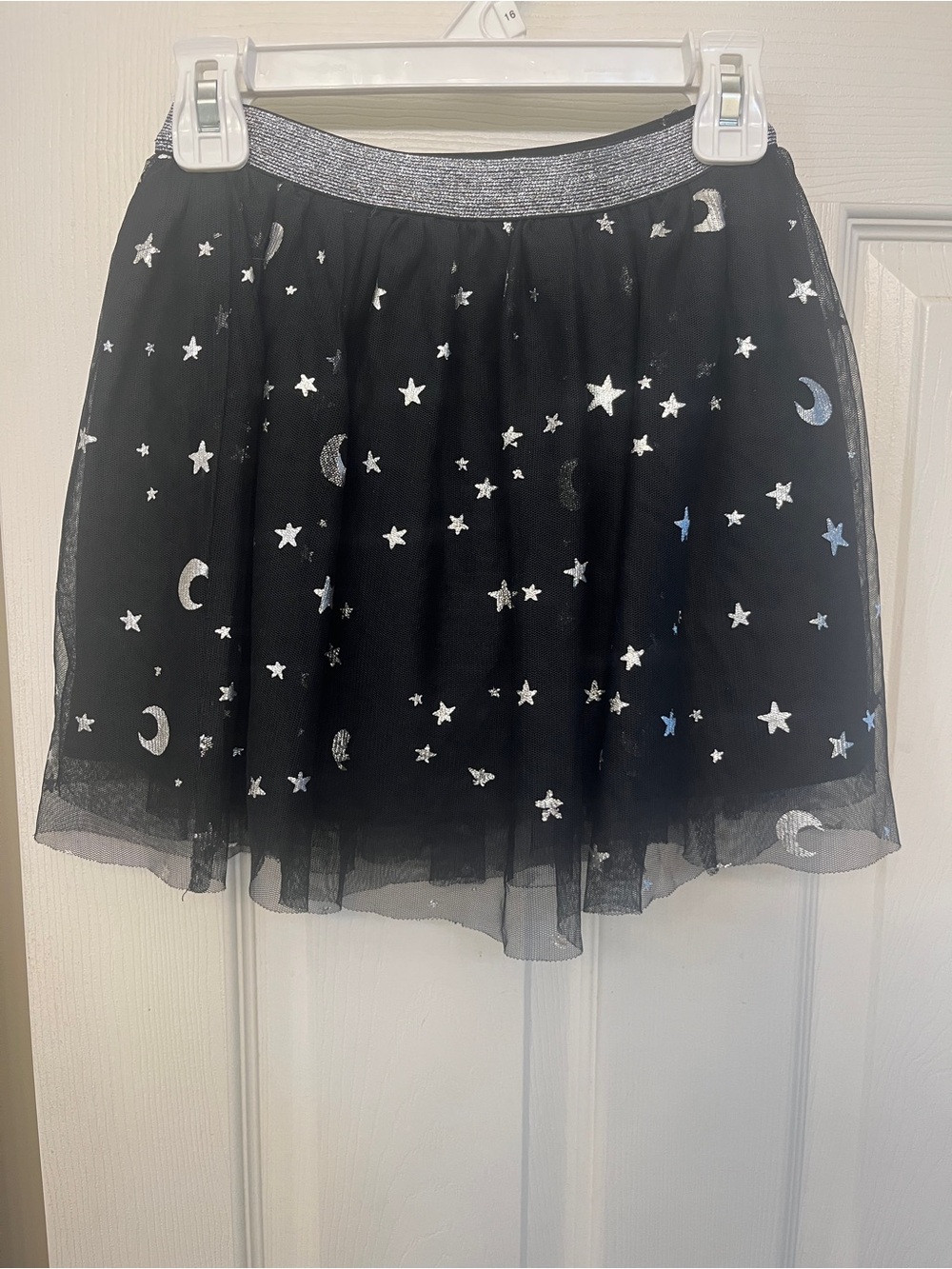 Jumping Beans Black Tulle Skirt with Silver Stars & Crescent Moons size 7 girls